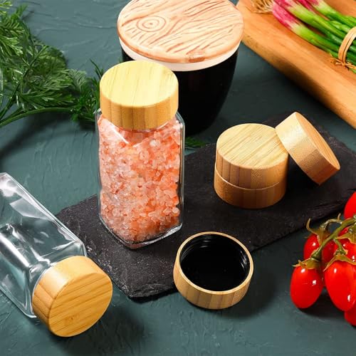 Image of VILON 120ml Glass Spice Jars with Airtight Bamboo Lids - Set of 12 Square Seasoning Containers - Premium Spice Organizer with Shaker Lids - Clear Glass Kitchen Storage Jars