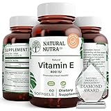 Natural Nutra Vitamin E 400 IU Supplement, Enrich Health Nutrients, Promotes Skin Health, Enhance Hair & Nails Growth, Supports Body Fat Level, Helps Heart Health & Protects Skin Texture, 60 Soft gels