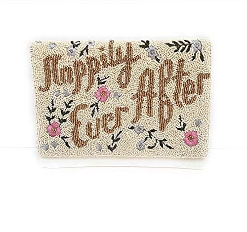 Generic BRIDE Gifts, Gifts for Bride, Wedding Gift, Bride Clutch, Engagement Gift, Seed Beads Clutch, Happily Ever After Beaded Clutch, Bride Bag, Ivory