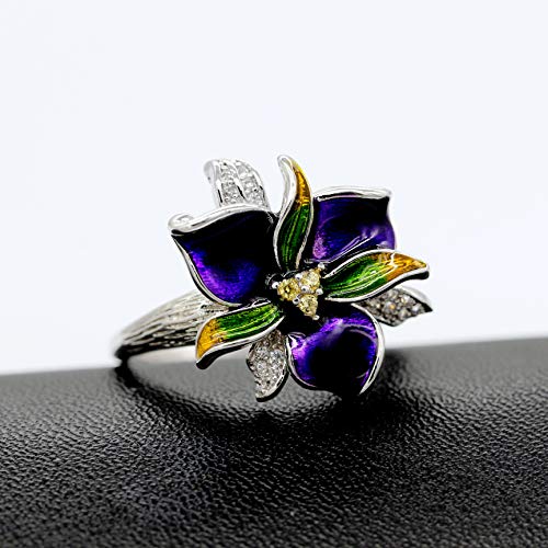 Uloveido Fashion Violet Flower Rings for Women Anniversary Birthday Purple Crystal Flower Statement Rings for Female RA6014