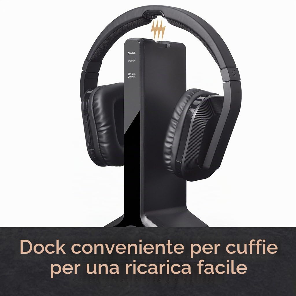 Avantree HT280 – Cuffie Wireless TV RF 2.4G con Dock | Sistema TV senza fili con trasmettitore ottico digitale, volume alto, portata 30 m e configurazione Plug & Play