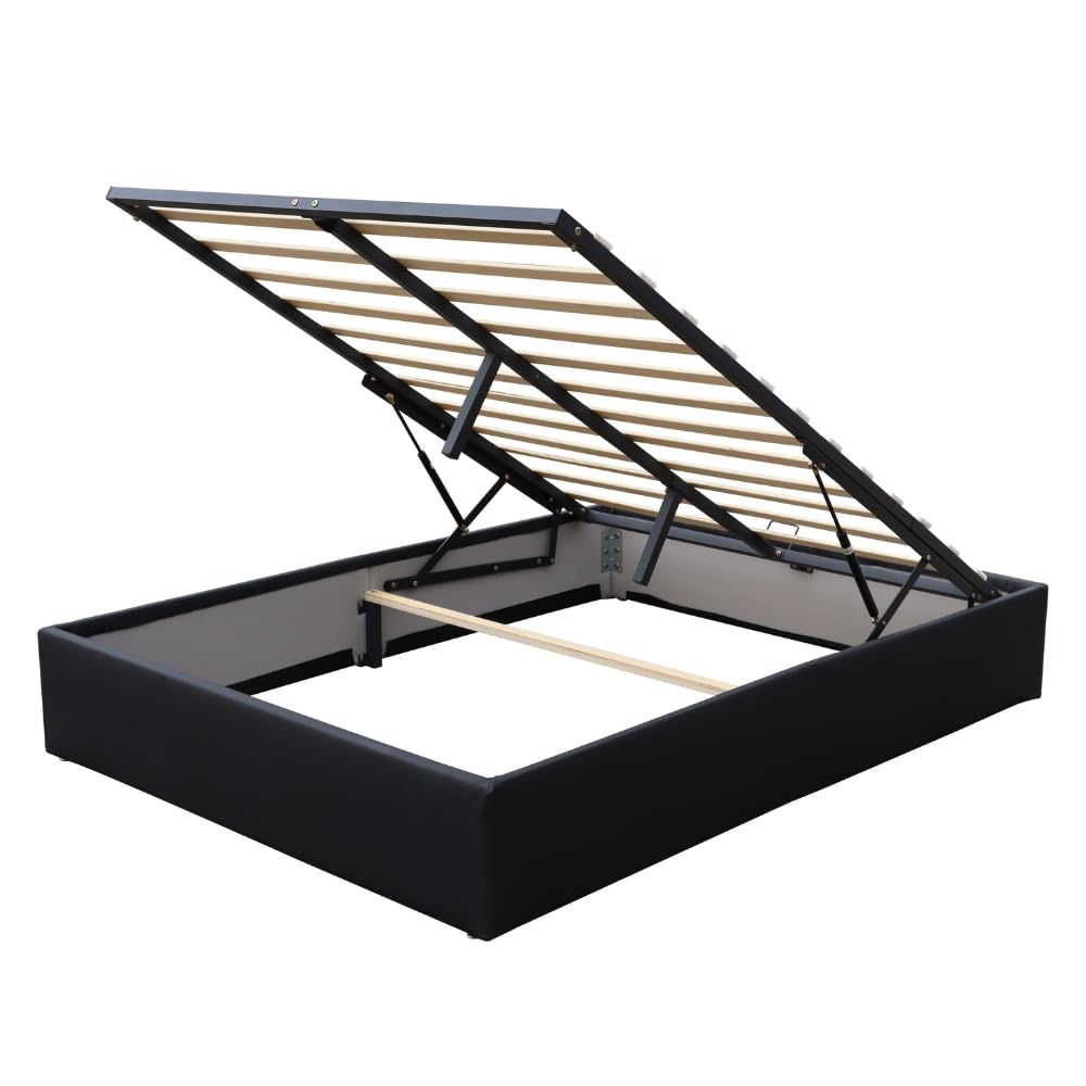 Ensemble Lit Coffre et Matelas 180x200 cm - Couleur : Noir - Sommier Relevable avec Vérins Hydrauliques - Matelas Soutien Très Ferme Haute Densité - Lit Coffre Déhoussable