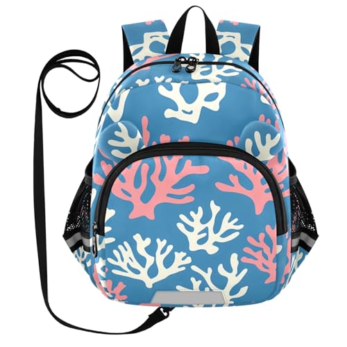 Kid's Backpack for Boys & Girls Toddler Bag White Red Coral Pattern Backpack with Safety Leash