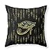 Housse de coussin - Motif œil d'Horus égyptien sur hiéroglyphes - Impression carrée dorée et marbre - 45,7 x 45,7 cm