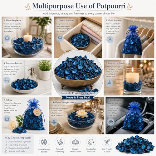 Image of Decorative Vanilla Scented Dried Flowers Home Fragrance Sachet of Petal Potpourri Bags (Blue, 250gm)