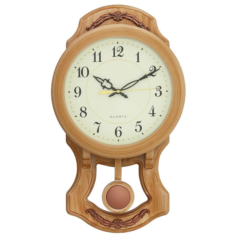 CRAFT SMITH Designer Vertical Plastic Case Analog English Numbers Pendulum Wall Clock for Living Room Home Decoration Gifts (Size: 25 x 7 x 43.5 CM | Weight: 615 Gram | Colour: Almond)
