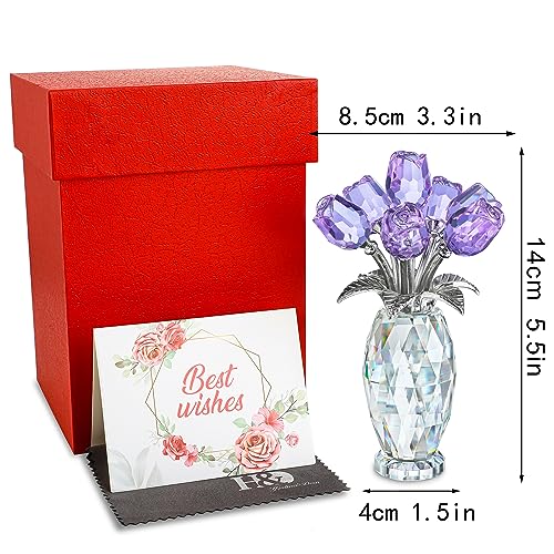 H&D HYALINE & DORA Crystal Rose Purple Flower Figurine,Rose Gifts for Mom Wife Grandma,Glass Flower Collectible Ornament Mother's Day Thanksgiving Anniversary Birthday Gifts - Image 6