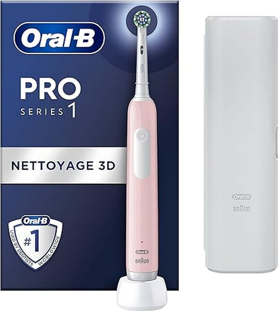Oral-B Cepillo eléctrico recargable Pro Series 1 rosa con 1 cabezal de repuesto, 1 funda de viaje, 1 cepillo de dientes
