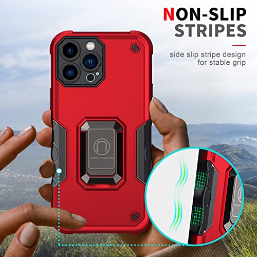 Image of Case for iPhone 13 Pro Case Kickstand Holder Built-in Magnetic Car Mount Shockproof Camera Protective Case for iPhone 13 Pro Phone Case (Red)