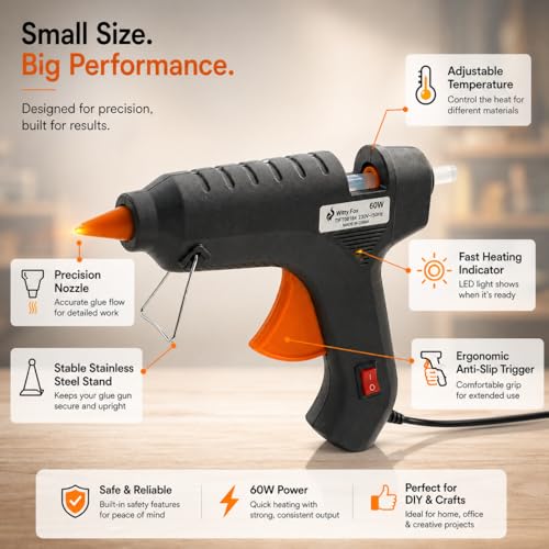 Image of Witty Fox Glue Gun 60W with 10 Glue Sticks for DIY Arts, Crafts, School Projects, Home Repair & Decoration | Hot Melt Glue Gun | Fast Heating for Hobby, Fabric, Plastic, Wood & Quick Fix Use