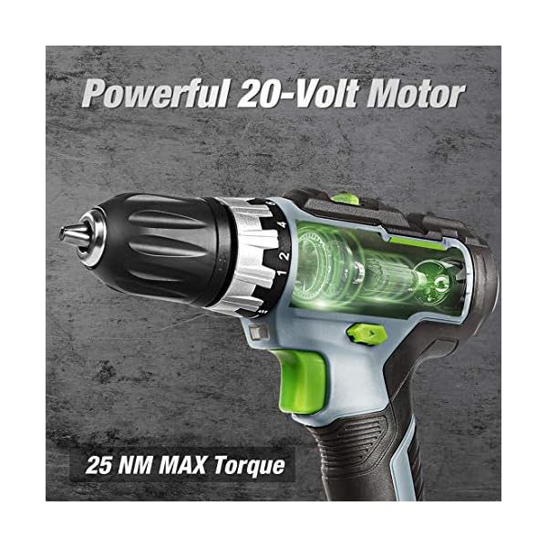 WORKPRO Akkuschrauber 18V/20V Akku-Bohrschrauber mit 16 Zubehör, Drehmoment 25NM und variable Drehzahlen, LED-Licht, 2… – Bild 6