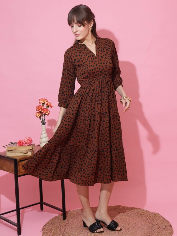 Image of Sheetal Associates Women's Casual 3 /4 Sleeve Crepe Fit and Flare Dress| Comfortable Relaxed Fit Summer Party Dress