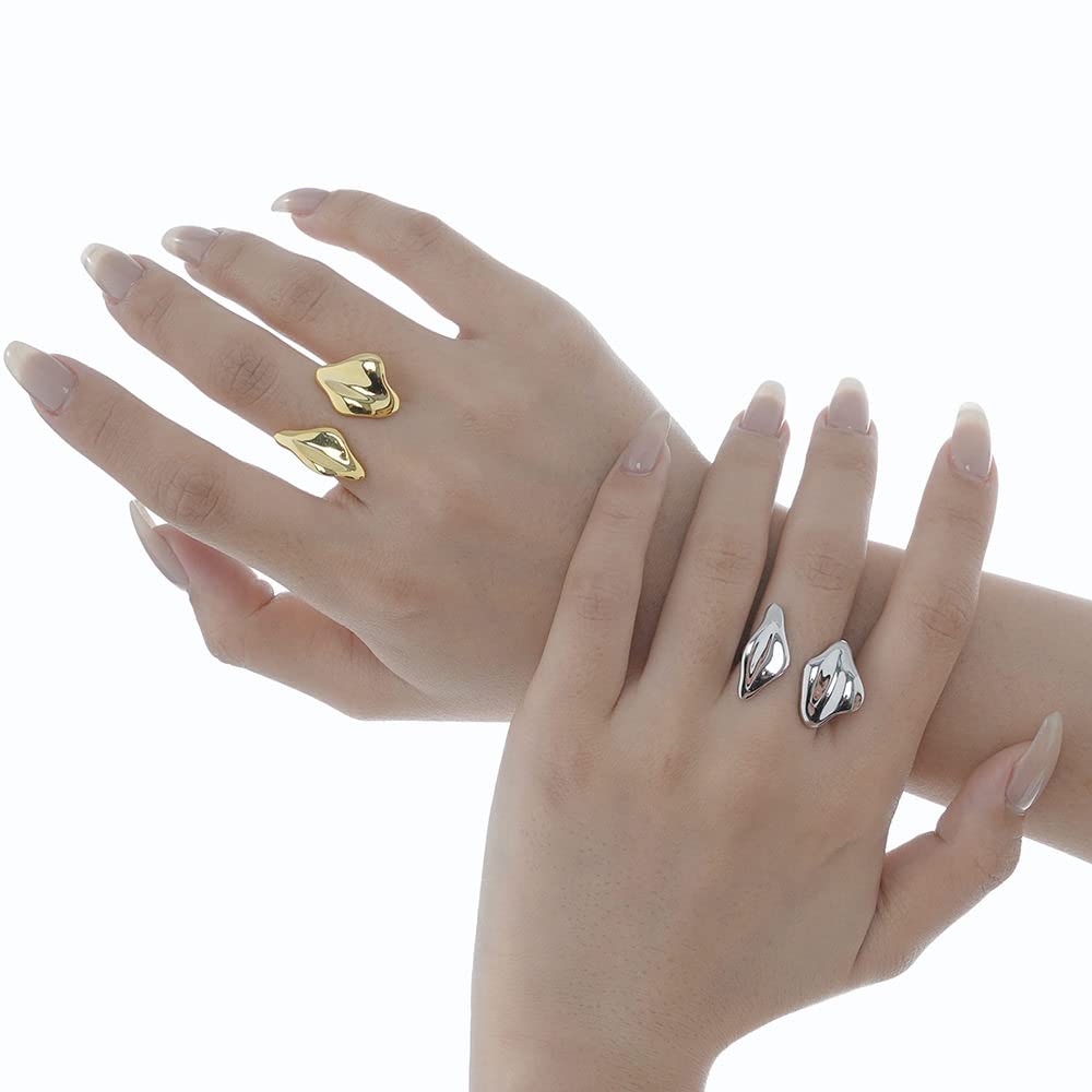 HGJH Anello in Argento 925 da Donna,Anelli Regolabili per Le Donne Irregolarità Placcato Oro Lucido 925 Anelli di Eternità Moda Minimalista FEDI Nuziali Anelli di Promessa per Ragazze Signore