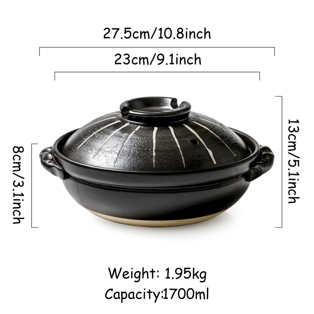 gliniane garnki do gotowania, Naczynie żaroodporne z pokrywką, ceramiczny garnek do gotowania, gliniany, nieprzywierający duszenia(1700ML)