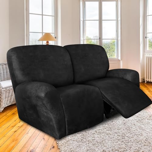 Image of molasofa Loveseat Recliner Slipcover Large Size Oversized - 6 Pieces Stretch Leather Like Recliner Sofa Cover for 2 Seat Dual Reclining Loveseat Couch Furniture Protector (Dark Grey)