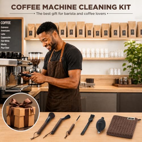 Image of ecooe 5Pcs Espresso Machine Coffee Grinder Cleaning Kit for Coffee Maker | Coffee Maker Cleaner Kit, Walnut Handle, Coffee Brushes /Air Blower /Microfiber Towel 5pcs set, Barista tools Gift for Baristal