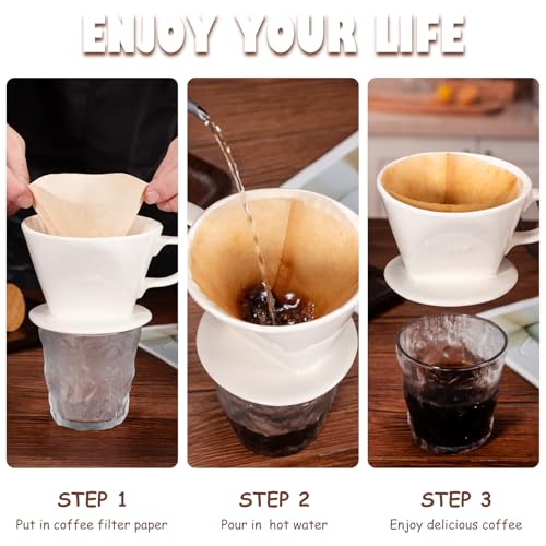 Image of Pour Over Coffee Dripper, Ceramic Pour Over Coffee Maker, White | 3 Holes Flat Bottom, Easy Manual Brew Maker, Porcelain Slow Filter Cone for Travel, Camping, Office, Home