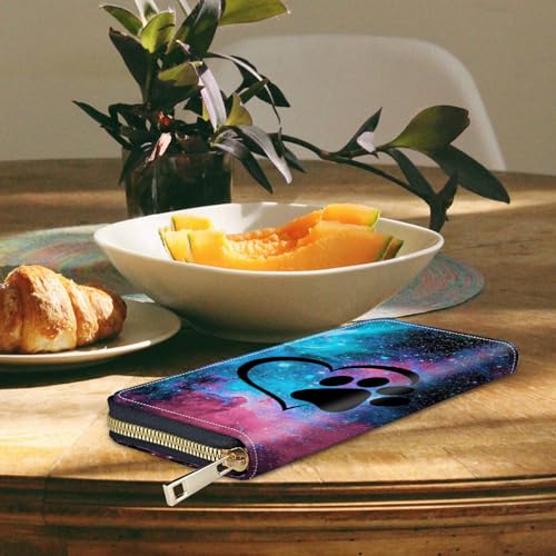 Image of Women's Wallets,Credit Card Holder Money Leather Long Wallet with Wristlet,Large Capacity with Zip-Around Phone Purse for Women Ladies Girls,Galaxy Love Paw