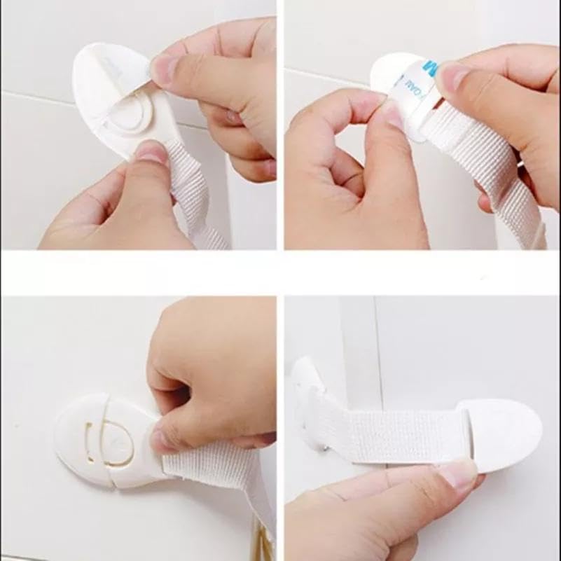 Miniatura 7 de Cerraduras de seguridad para niños, 12 unidades, seguro, rápido y fácil, 3M adhesivo para puerta de cajón, sin tornillos e imanes, multiusos para