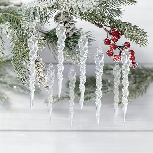 pangdapengpeng 24 Stück Acryl Christbaumschmuck Eiszapfen Transparente Weihnachtsbaumschmuck Anhänger Deko Eiszapfen Anhänger Deko mit Aufhängeschnur für Weihnachtsbaum Hochzeit