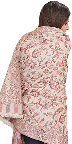Women Reversible Jamawar Wool Shawl with Woven Flowers | Ethnic Beautiful Floral Weave Stole, Dupatta3