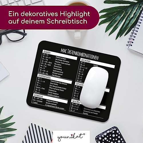 Mauspad mit MAC Tastenkombinationen I 24 x 19 cm I Mousepad in Standargröße, rutschfest I Tastenkürzel Übersicht Shortcuts I dv675