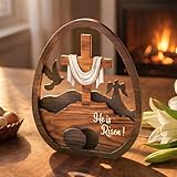 Easter Decorations with Easter Egg, He Is Risen Easter Decor – Religious Easters Cross Decoration for Home, Catholic Easterr Gift and Catholic Gifts, Christian Religious Easters Decorations