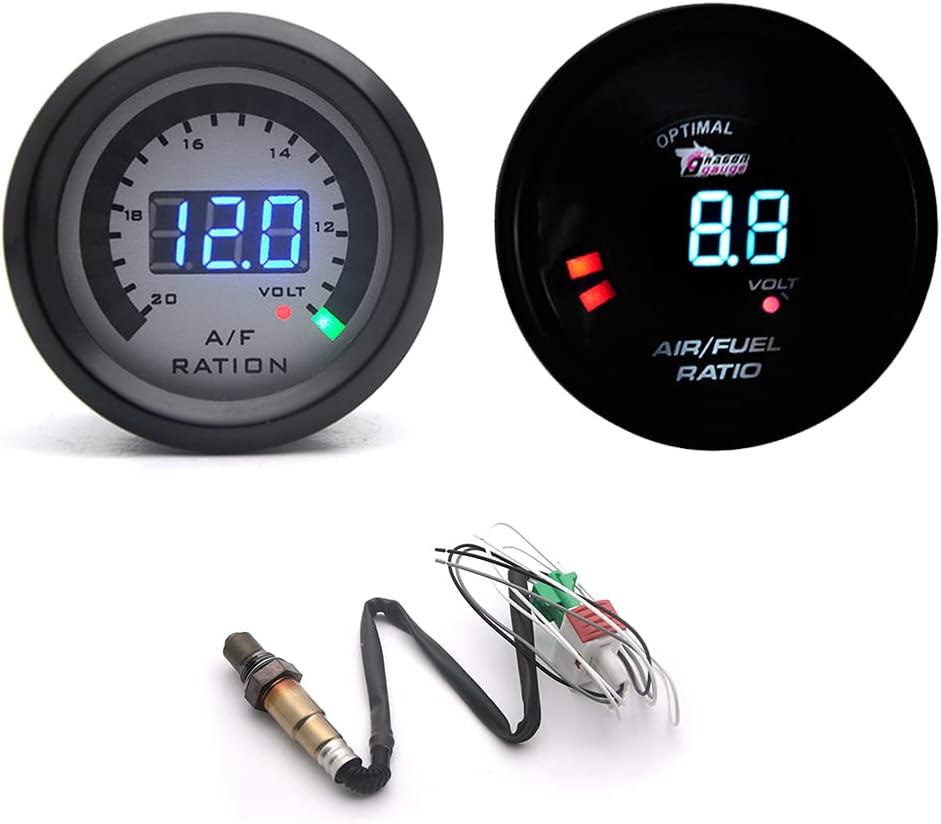 Eacam Digital Air Fuel Ratio Gauge Kit - 2 In 1 Meter 52MM 12V Narrowband Car Volmeter with O2 Oxygen Sensor Car Modification Acces