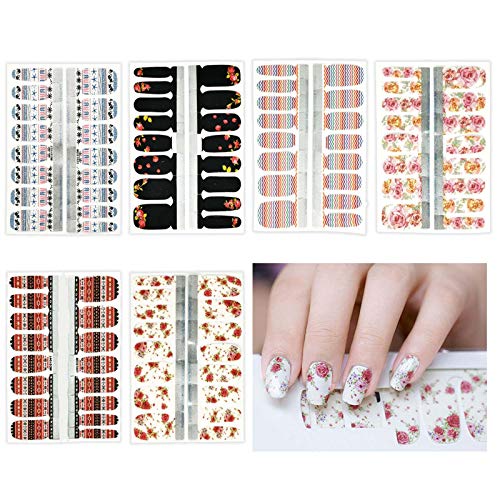 6 Sheets Full Nail Wraps Art Polish Stickers Decal Strips Adhesive False Nail Design Manicure Set With 1Pc Nail Buffers Files For Women Girls