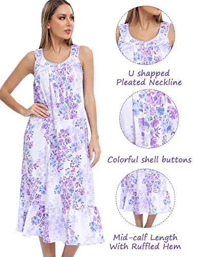 Image of MZROCR Cotton Nightgowns for Women Soft Sleeveless Night Gown for Adult Women Ruffle Sleepwear
