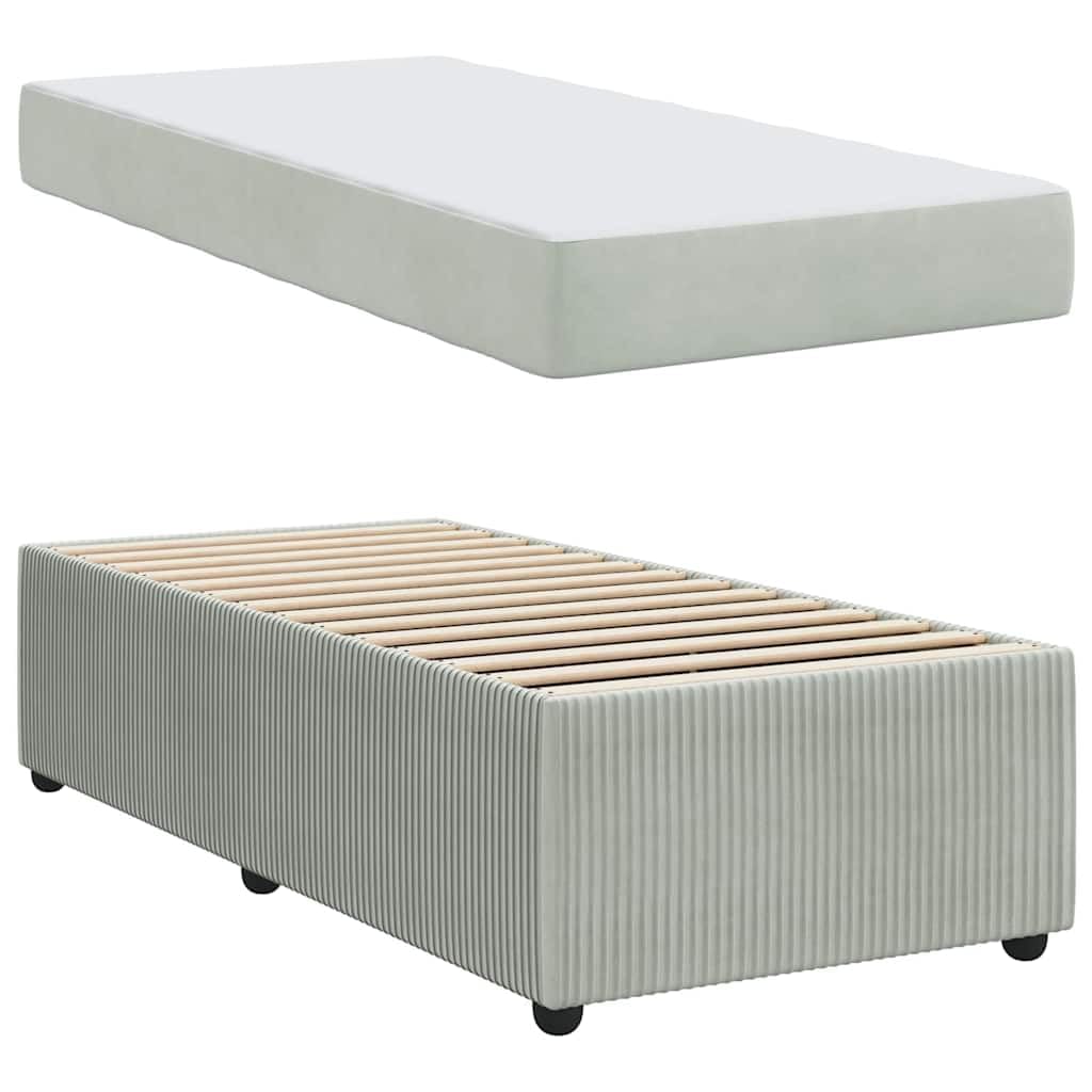 Einzelbett 90x200 cm mit Matratze und Lattenrost, hellgraues Stoffbett modernes gepolstertes Bettgestell mit Holzrahmen für Jugendzimmer, Gäste- oder Erstwohnung