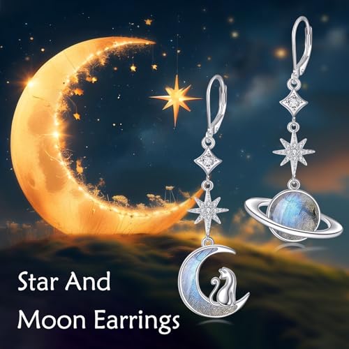 Boucles d'oreilles chat lune argent 925 et labradorite ONEFINITY