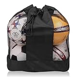 SacJkt Ballnetz, Ballsack, große Netz-Balltasche mit Kordelzug und Werstellbaren Schultergurten, wasserdichte Aufbewahrungstasche für Fußball, Basketball, Volleyball（Schwarz,S）