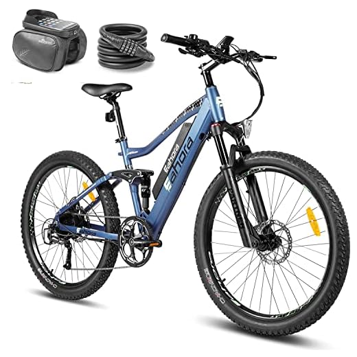 eAhora Electric Bike AM100 Plus 30Mph Electric Bike for Adults 750W Peak/14Ah Upgraded Mountain Ebike 27.5'' Electric Mountain Bike with Full Suspension, 9-Speed Gears, Dual Hydraulic Brakes