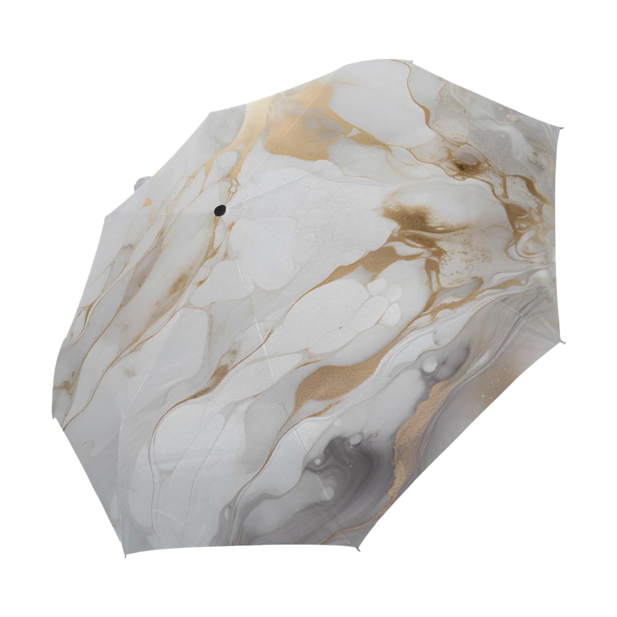 Ombrello pieghevole da viaggio con motivo marmo oro bianco ombrello compatto antivento impermeabile con protezione UV rivestimento nero leggero 8 coste portatile per pioggia sole