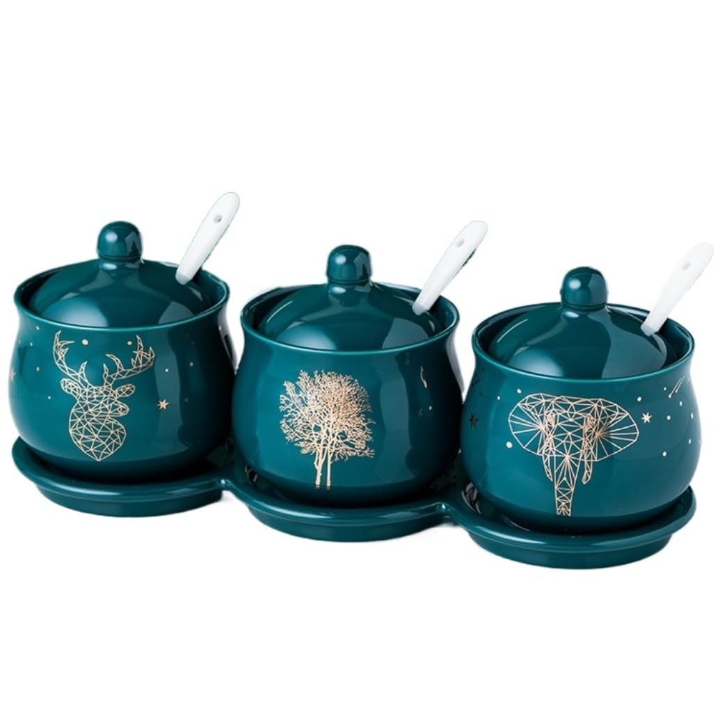 AZHKJKZH Seasoning Box Set Condiment Container Set Ceramic Sugar Bowl Kitchen Seasoning Box Spice Jar For Salt Spices Salt Sugar Jar(C)