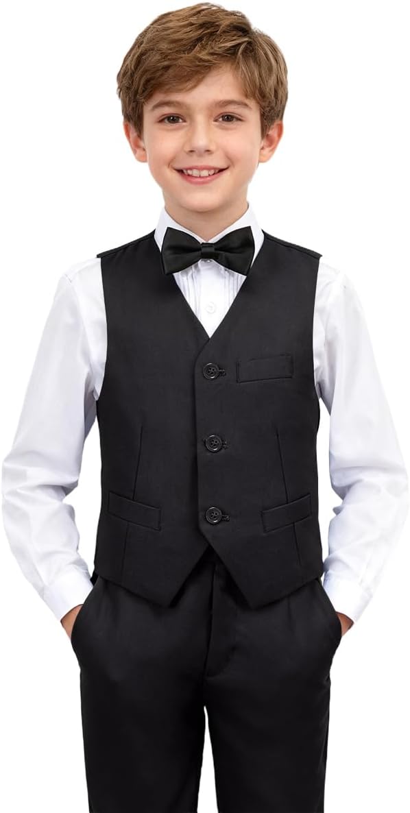 Boys 4-Pieces Suits Slim Fit Kids Outfits Vest Dress Pants Sets Formal Suit for Boy