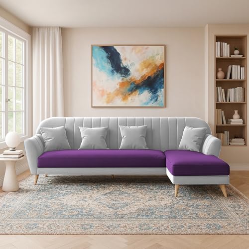Image of Atticus RHS 6 Seater L Shape Sofa Set for Living Room (Purple Grey Fabric) Premium Fabric Sofa Set