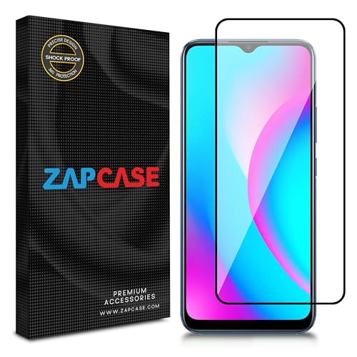 Image of ZAP CASE HD Plus Tempered Glass Screen Protector Compatible For Realme C15 (Black) Edge To Edge Coverage With Easy Installation Kit
