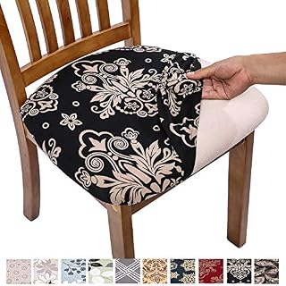 Comqualife Stretch Printed Dining Chair Seat Covers, Removable Washable Anti-Dust Upholstered Chair Seat