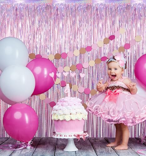 Image of GOER 3.2 ft x 8.2 ft Metallic Tinsel Foil Fringe Curtains Party Photo Backdrop Party Streamers for Birthday,Graduation,New Year Eve Decorations Wedding Decor(1 Pack,Laser Pink)