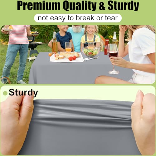 Image of Smiry Disposable Table Cloth 3 Pack, 54 x 108 Inch Waterproof Plastic Tablecloth, Decorative Rectangle Table Covers for Party, Birthday, Picnic, Grey