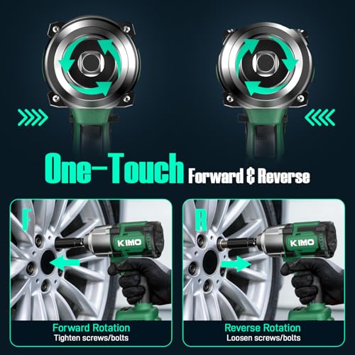 Image of KIMO Impact Wrench 1 /2 Inch, 890Ft-Lbs(1200N.m), 4000RPM /2900IPM Brushless Motor High Torque Impact Driver with 4.0Ah Battery, 3 Modes, Variable Speeds, LED Light, Cordless Impact Gun for Car /Truck