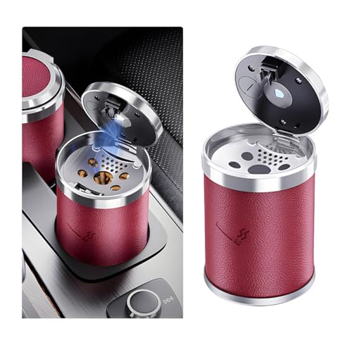 Image of Wevdn Car Ashtray with Lid, Detachable & Portable Stainless Steel Smokeless Ashtrays for Car, Mini Universal Smell Proof Windproof Car Ashtray with LED Blue Light, Car Accessories (Red)