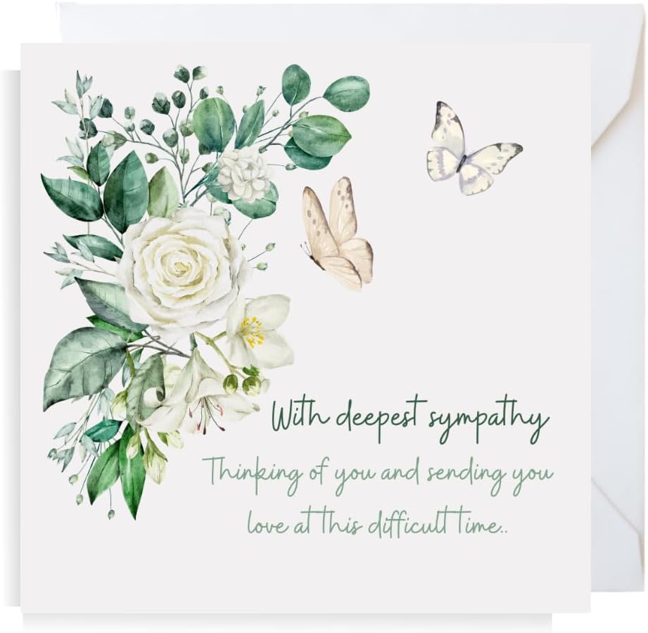 Second Ave Flower Butterfly Sympathy Square Card Condolences Bereavement Card