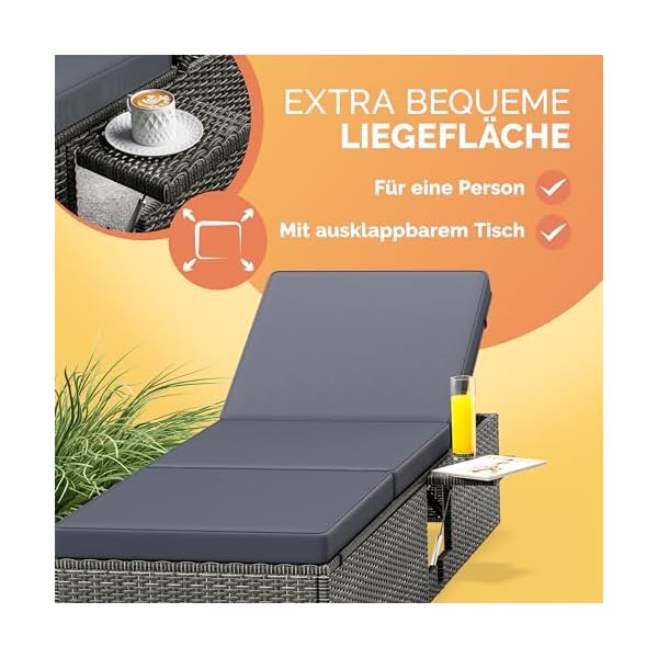 Casaria Sonnenliege mit Klapptisch und Auflage