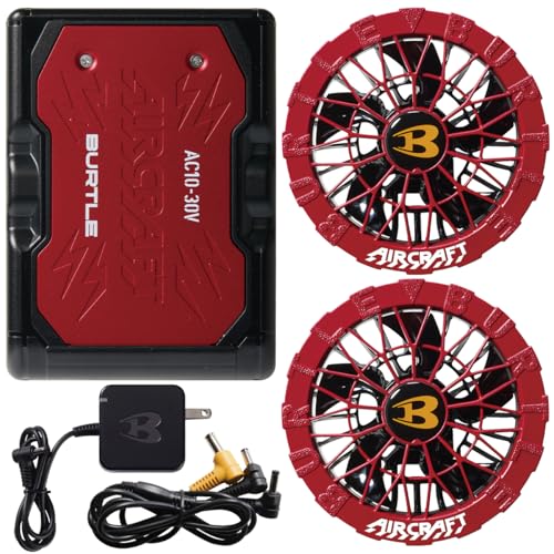 [エアークラフト] BURTLE バートル 30V AC10 AC10-2 セット 2026年モデル 空調作業服用 長袖ブルゾン 半袖ブルゾン等対応 暑さ対策 アウトドア スポーツ観戦 夏フェス (メタリックレッド×スパイダーレッド)