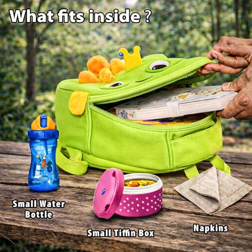 Image of WISHKEY Kids Bag for Boys & Girls (2-5 Years) Picnic Bags For Girls Water Resistant Tiger Cartoon lightweight Small Size with Safety Leash, Chest Buckle & Adjustable Straps Light Green