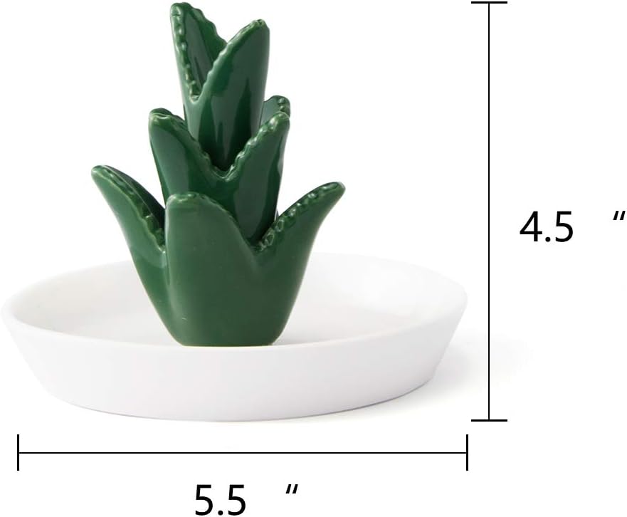 FairyLavie Ceramic Aloe Ring Holder with Derorative White Dish Dish for Jewelry,Christmas Birthday Gifts for Mom Girlfriend