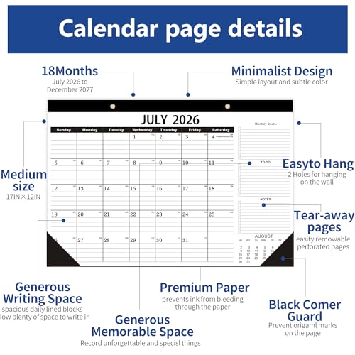 Image of Desk Calendar 2026-2027,July 2026 to December 2027, Desk calendar 2026-2027 with to-do list,2027 Calendar 18 Months,Calendar 2026-2027-17 inch x 12 inch for Home or Office.